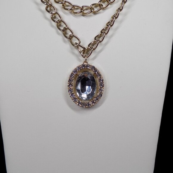 Vintage Juicy Couture Necklace Chunky 3 Row Clear Crystals Gold-tone Y2K Rare - Picture 2 of 10